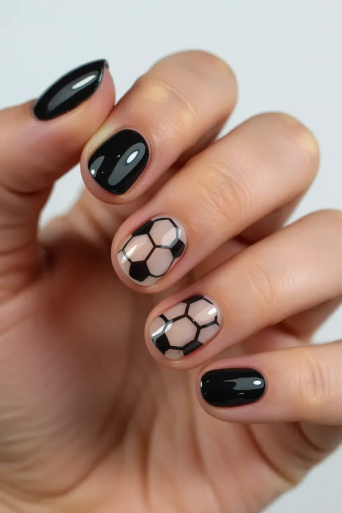20. Soccer Ball Nail Design — Negative Space Modern