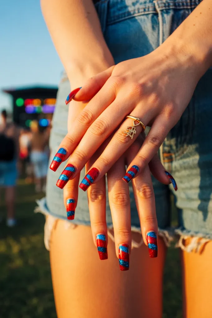 21. Festival USA Flag Nails