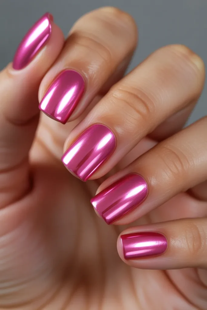 21. Summer Nails 2026 Trends — Chrome Pink Short