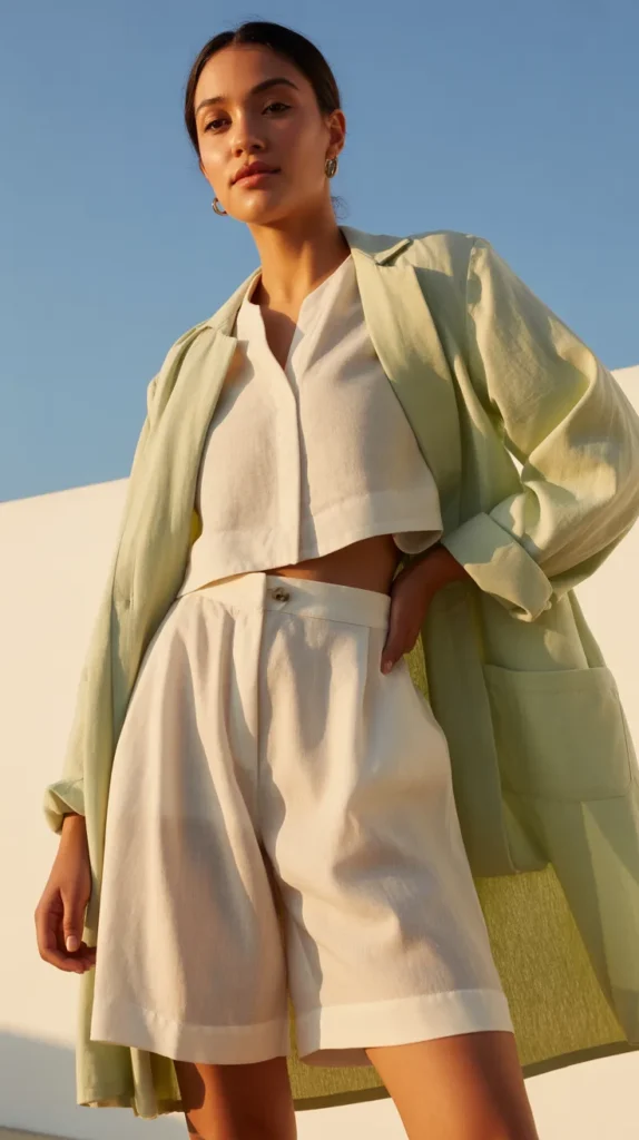 22. Linen Beach Outfit with Draped Shawl