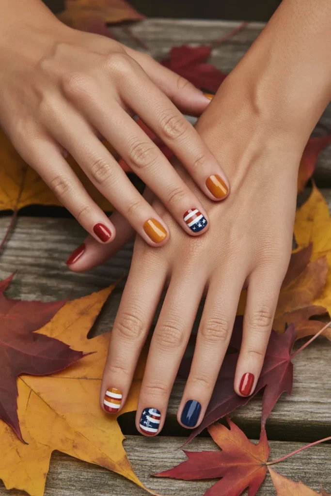 23. Autumn USA Flag Nails — Seasonal Twist
