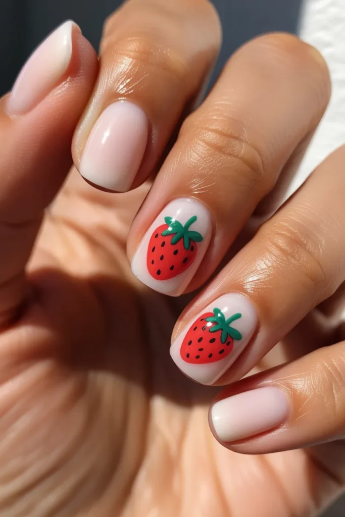 23. Cute Summer Nails — Strawberry Accent