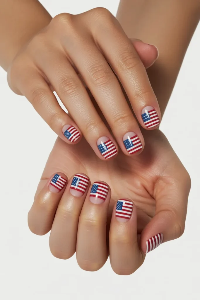 Short 4th July Nails 25 24. Nail Wraps with Flag Design — Short Nails