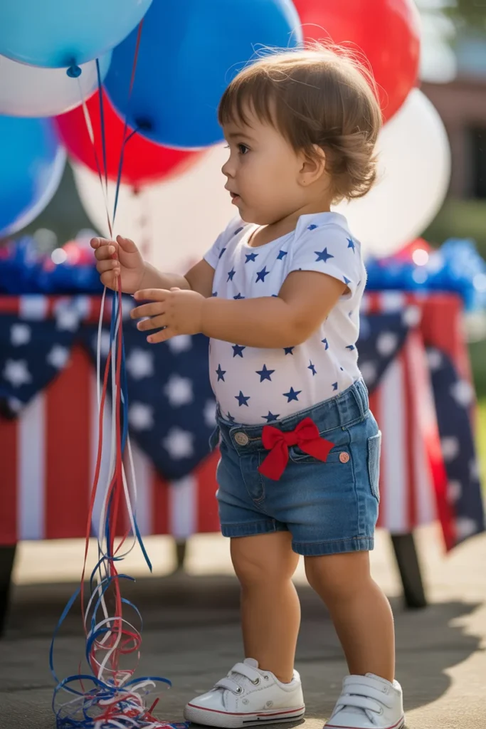 24. Toddler 4th of July Outfit — Star Print Bodysuit and Denim Shorts