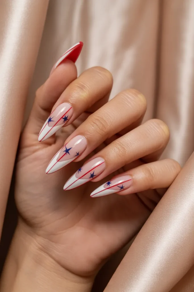 24. USA Flag French Manicure — Extended Length