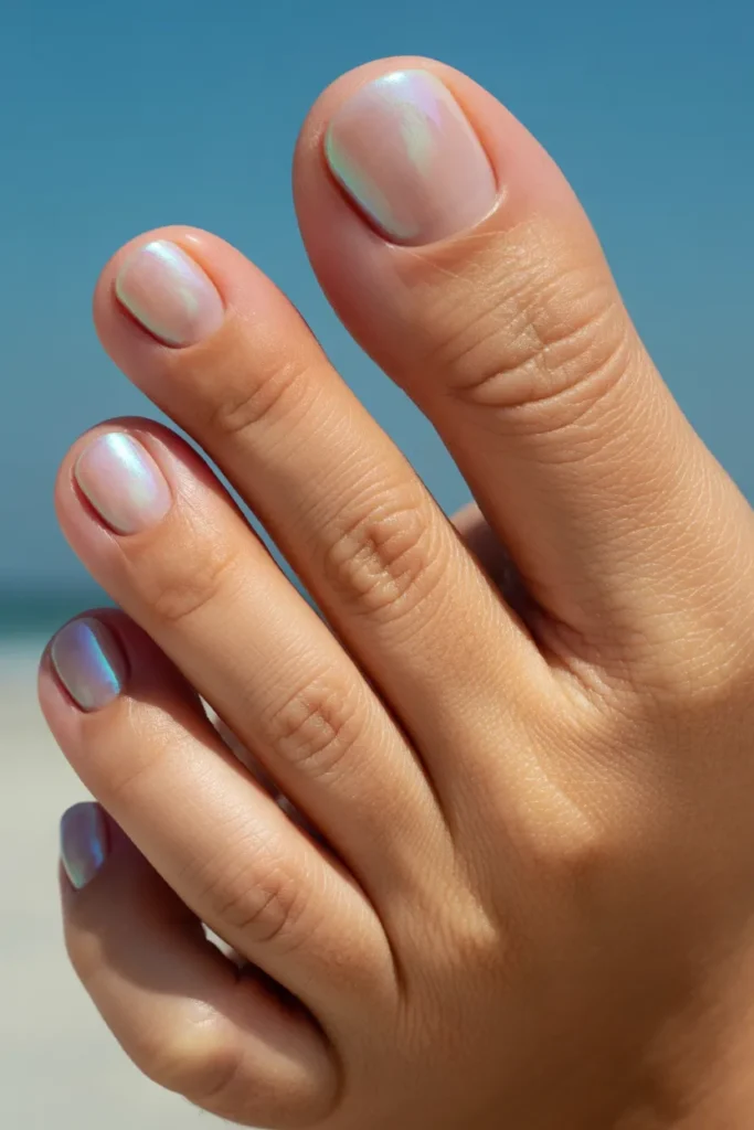 25. Summer Nails Inspo — Iridescent Jelly Toes