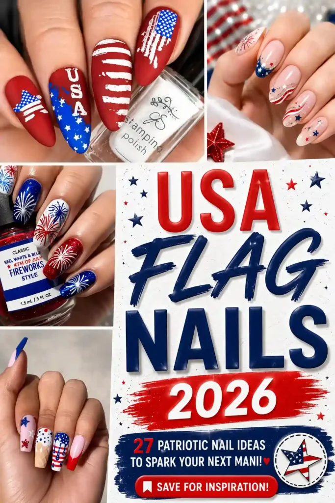 27 USA Flag Nails 🇺🇸 Cute 4th of July Patriotic Nail Ideas 1 1