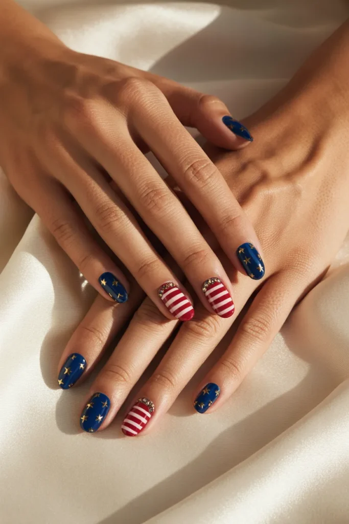 27. Luxe Full Set USA Flag Nails — Campaign Style