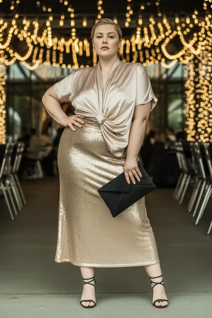 3 — Sequin Midi Skirt with Draped