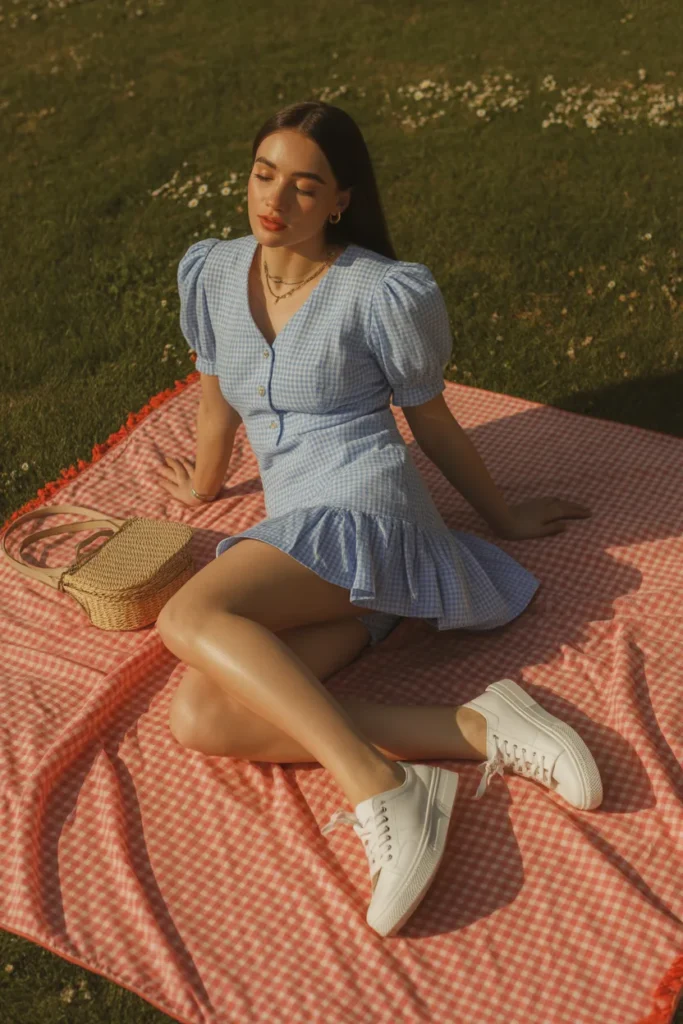 3. Blue and White Gingham Mini Dress — Cute Picnic Style