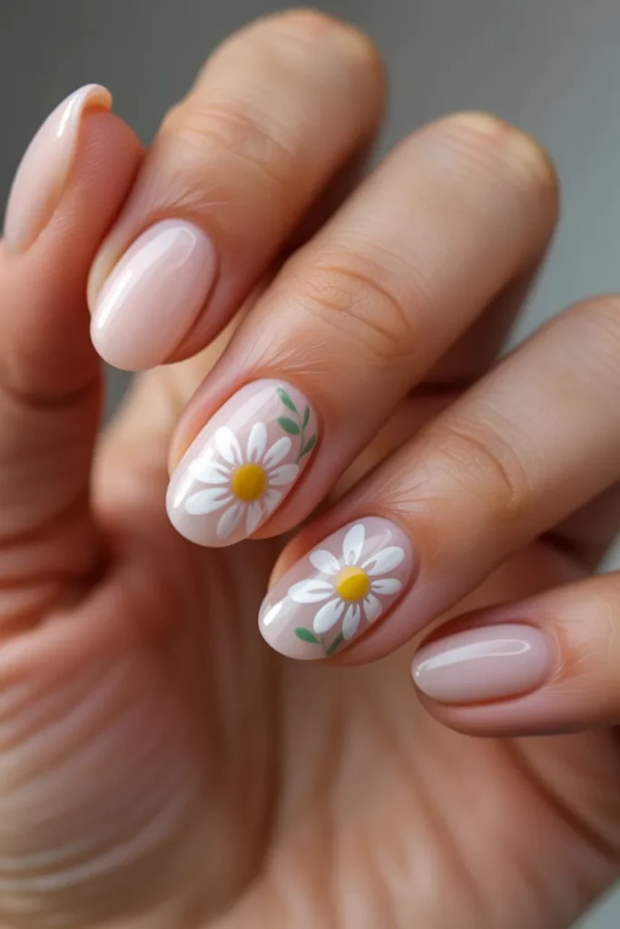 3. Daisy Nails Pink — Soft and Feminine