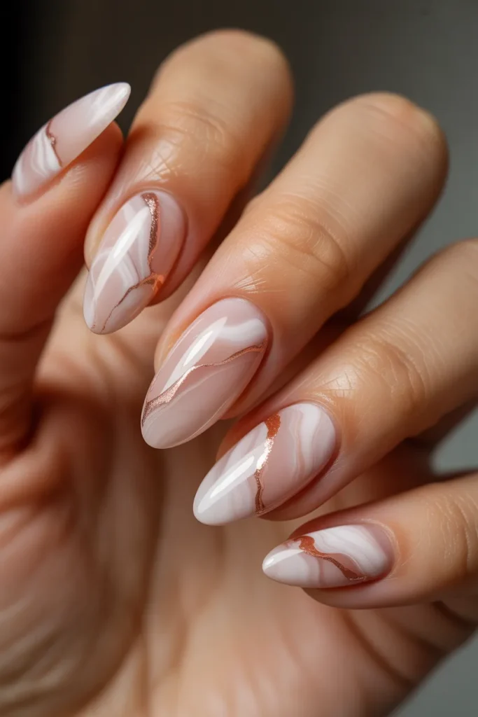 3. Pink Marble Nails — Rose Quartz Aesthetic