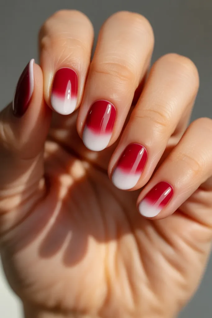 3. Red to White Ombre — Simple Short Almond