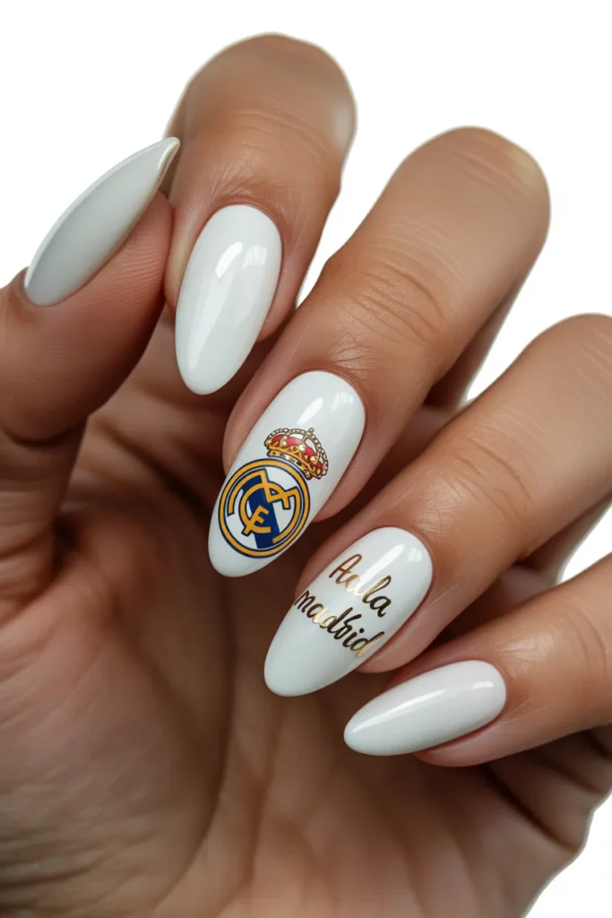3. Soccer Nails Real Madrid — White and Gold