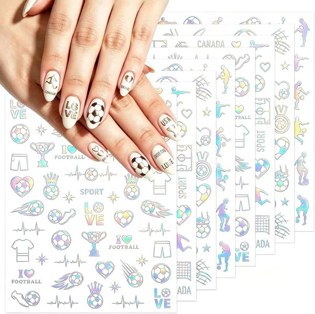 3.3D Silver Soccer Nail Art Stickers