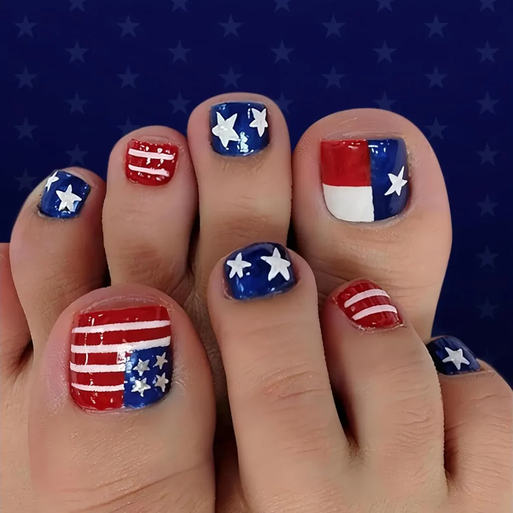4th of July Toenails 4 3.American Flag Fake Toenails