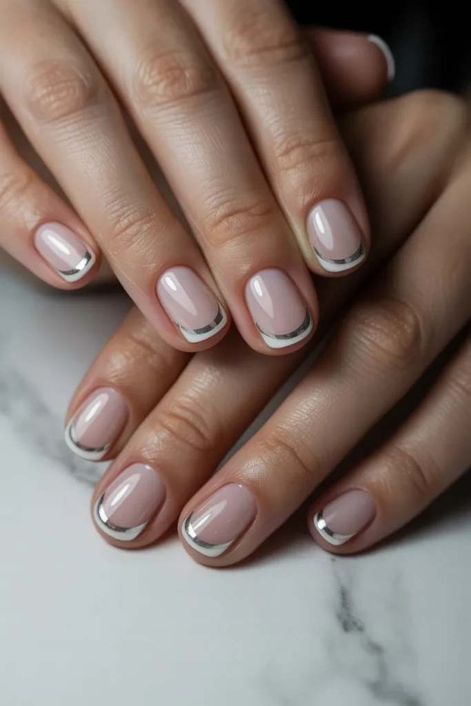 Line French Tip Nails 4 3— Short Round Nails