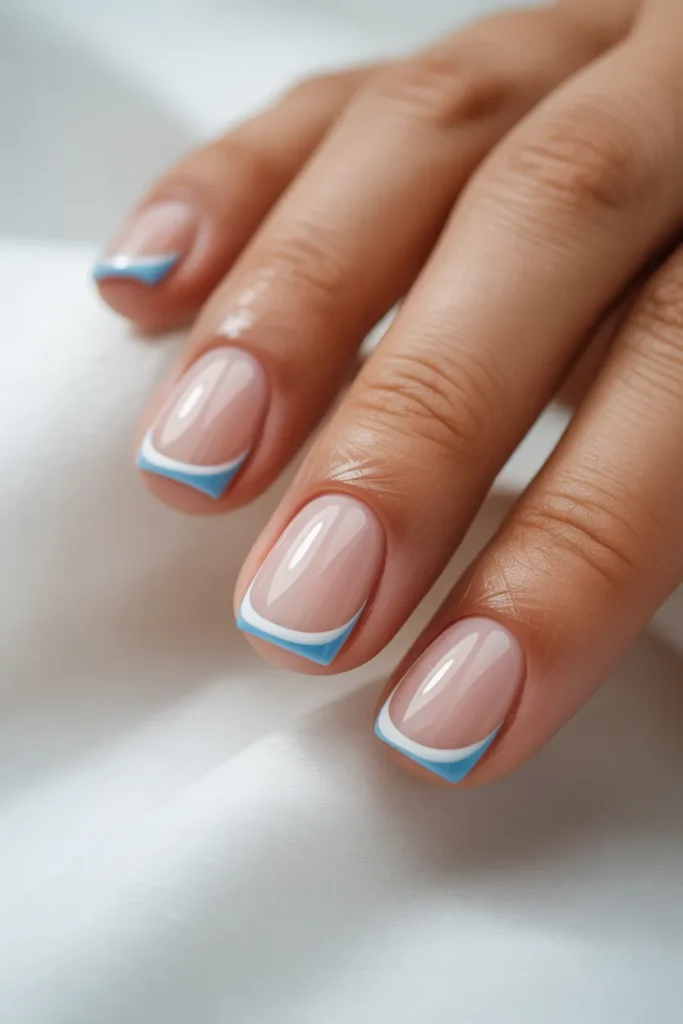 4 — Baby Blue Line on Short Square Nails
