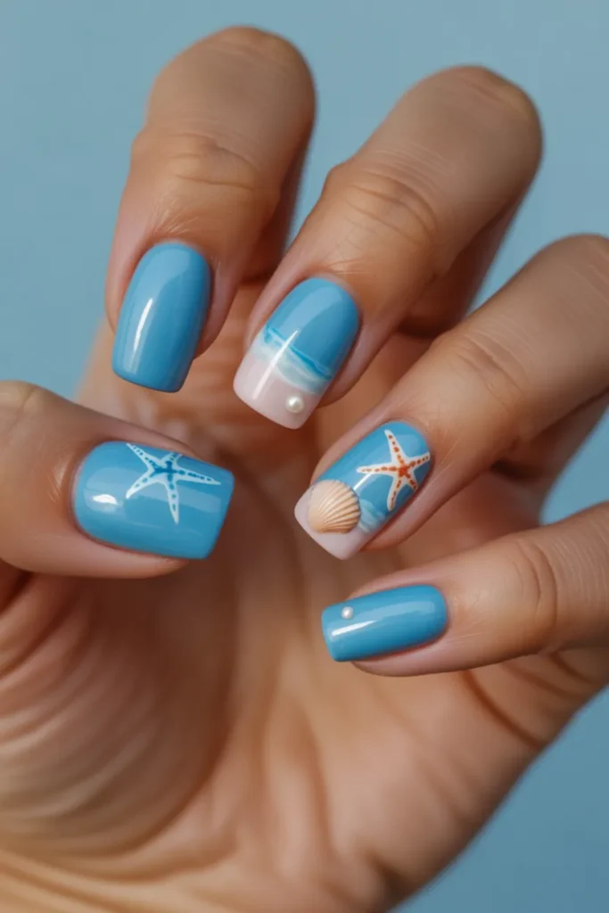 4. Beach Nails with Starfish — Full Ocean Scene
