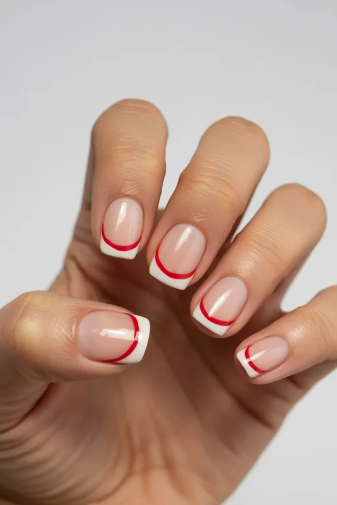 Short 4th July Nails 5 4. Classic French Tip with a Red Stripe Accent