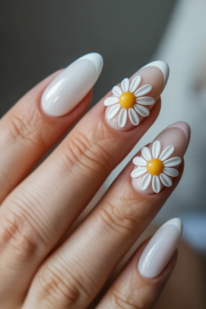 4. Daisy Nail Art — 3D Sculpted Flowers