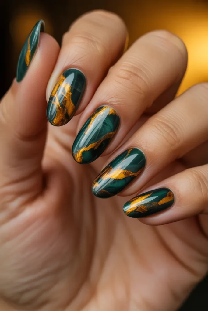4. Forest Green Marble with Gold — Autumn Luxury