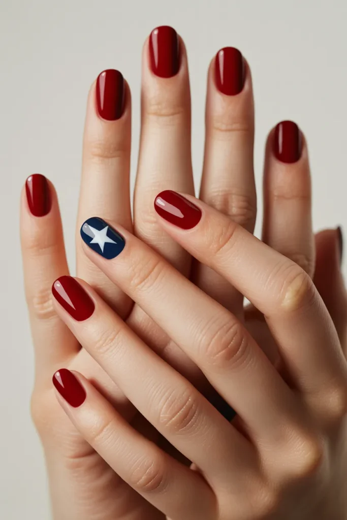 Memorial Day Nails 5 4. Minimalist Single Star — Short Round