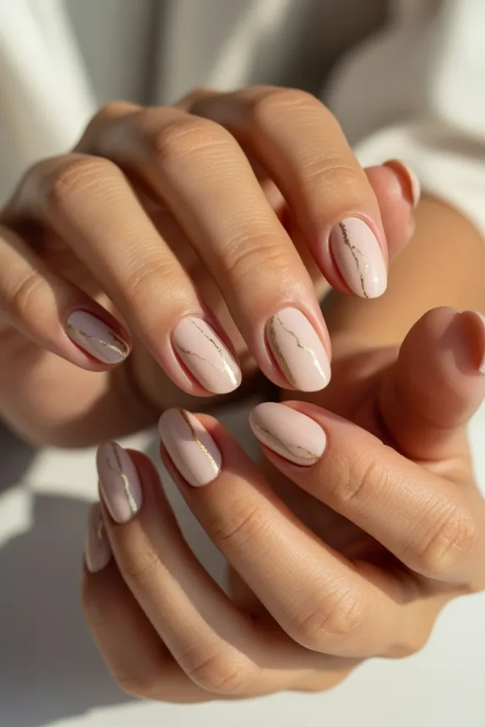 4. Nude Almond Nails with Thin Gold Line Detail 1