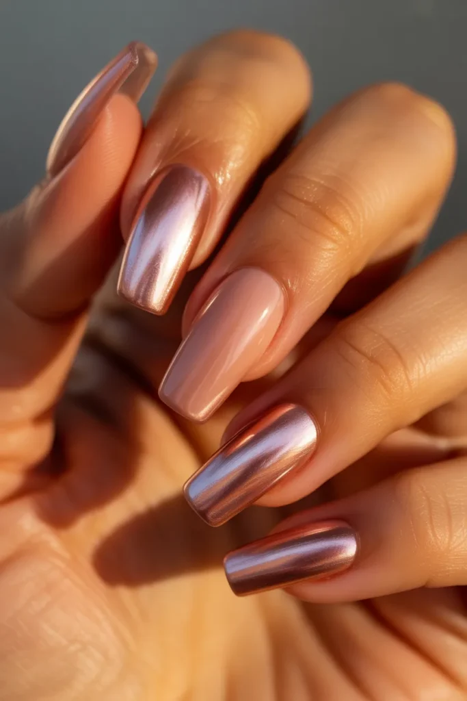 4. Rose Gold Cat Eye Nails Pink — Metallic Romance