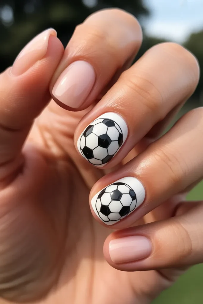4. Soccer Nails Short — Minimalist Ball Stamp