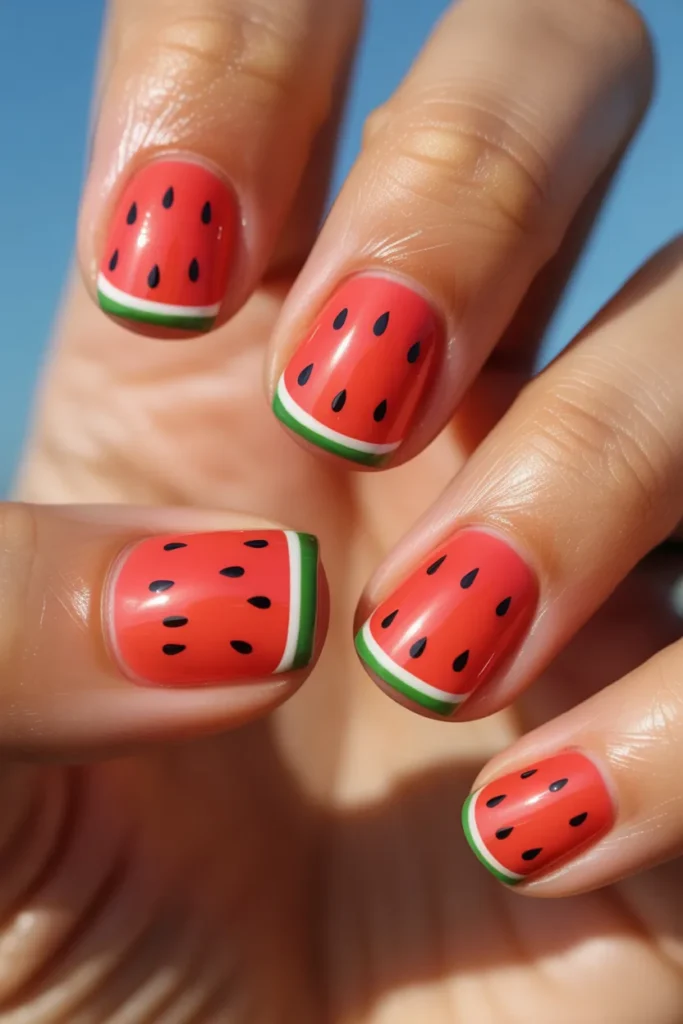 4. Watermelon Print — Cute Summer Nails at Their Best