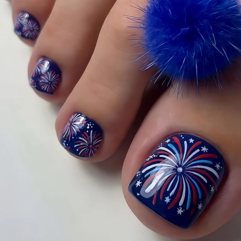 4th of July Toenails 5 4.Fireworks Burst Toenails