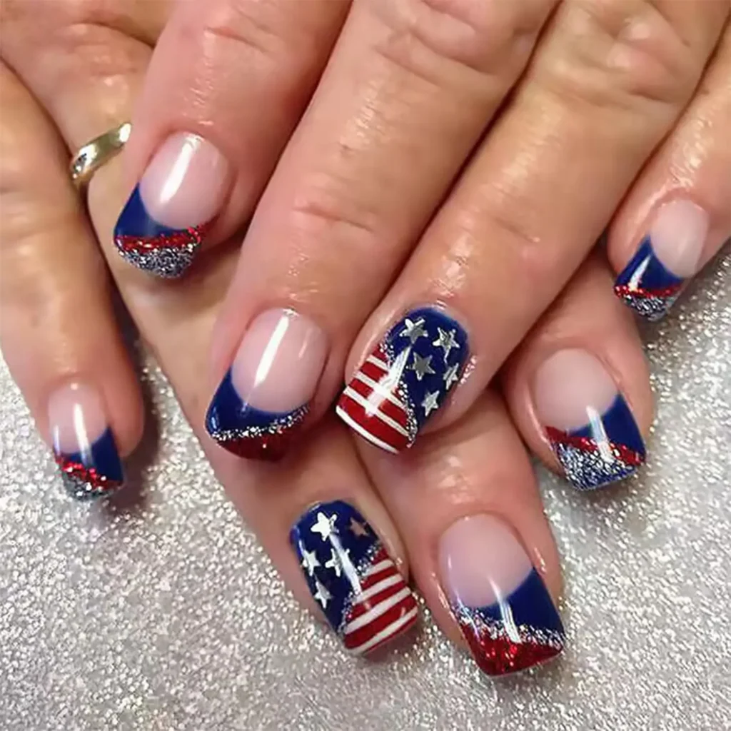 4.USA Flag French Tip Nails