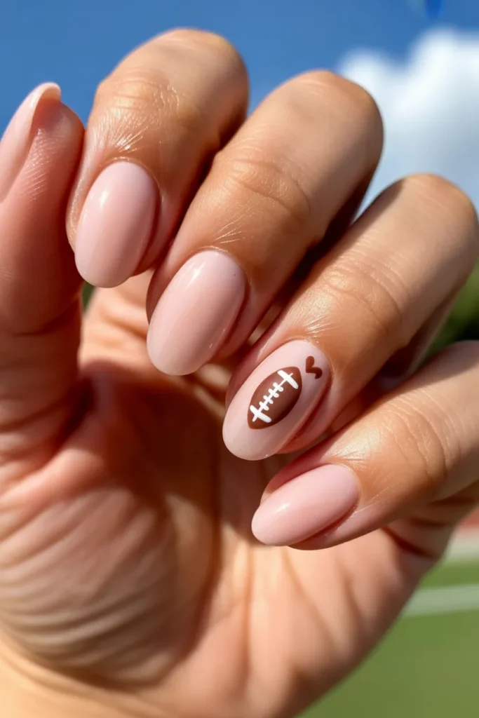 5. Cute Football Nails for Girlfriends Heart and Ball