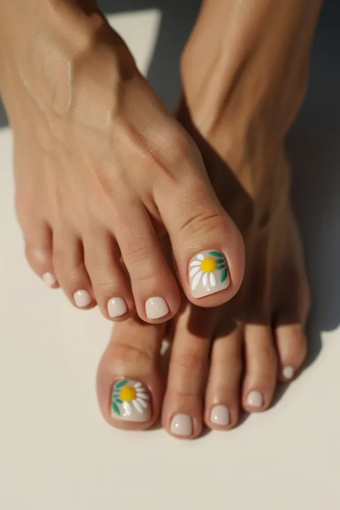 5. Cute Summer Toe Nail Designs — Daisy Accent