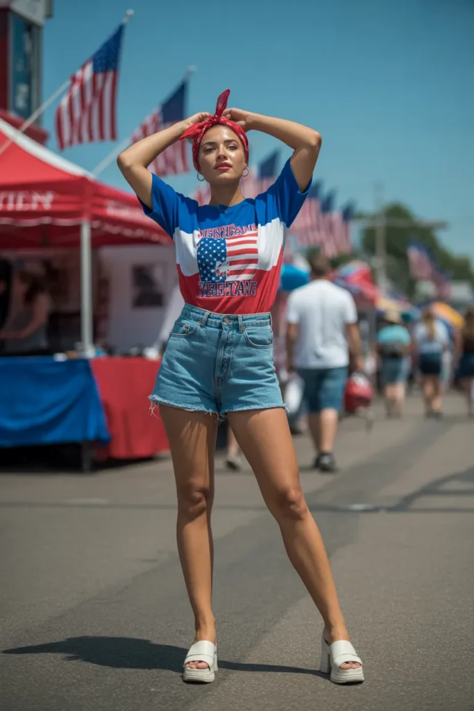 5. Oversized Denim Shorts and Americana Graphic Tee