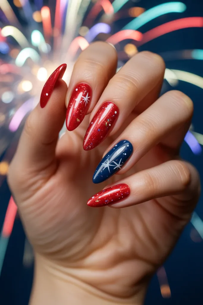 5. Pointy Almond Glitter Stars and Stripes