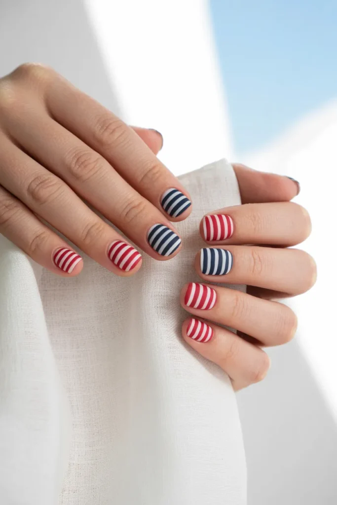 Memorial Day Nails 6 5. Striped Memorial Day Nails — Natural Length