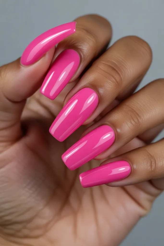 5. Summer Nails Pink — Hot Pink Coffin
