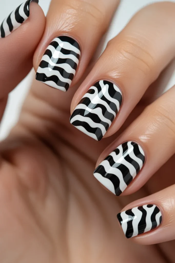 5. Zebra Nail Designs — Graphic Monochrome Power