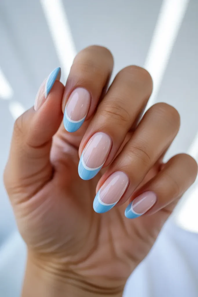 Line French Tip Nails 6 5.Almond Summer