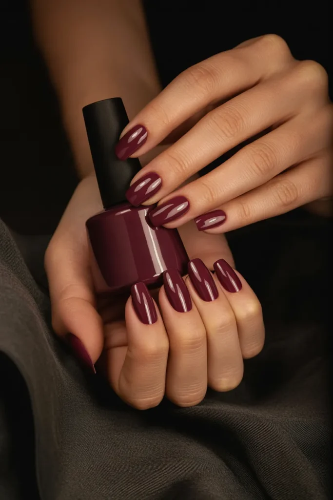 6. Burgundy Wine Nail Polish — Deep Plum Edge