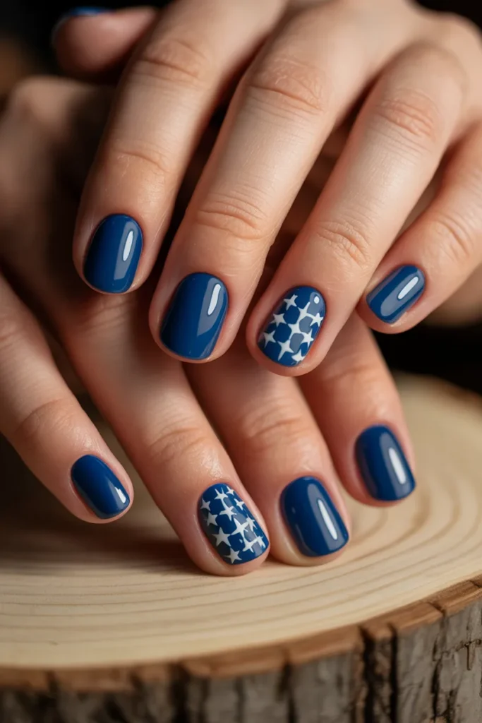 Memorial Day Nails 7 6. Navy Gel Short Nails with White Star Accent