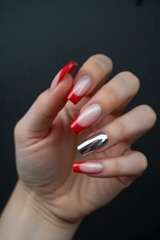 4th of July French Tip Nails 7 6. Patriotic Coffin Nails with an Ombre Tip