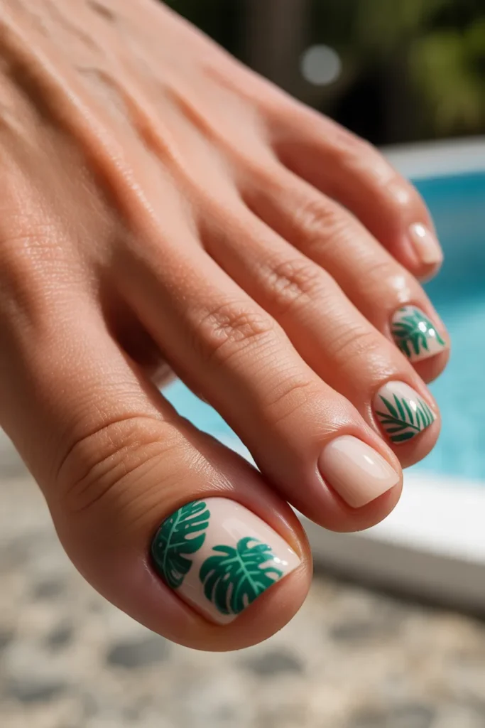 6. Summer Toenail Art — Tropical Leaf Big Toe