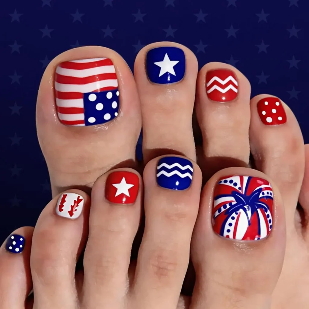 4th of July Toenails 7 6.DIY Polka Dot Toenails