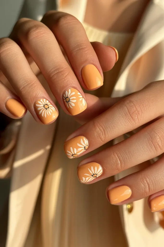 End of Summer Nails 8 7 Peachy Floral Short Nails