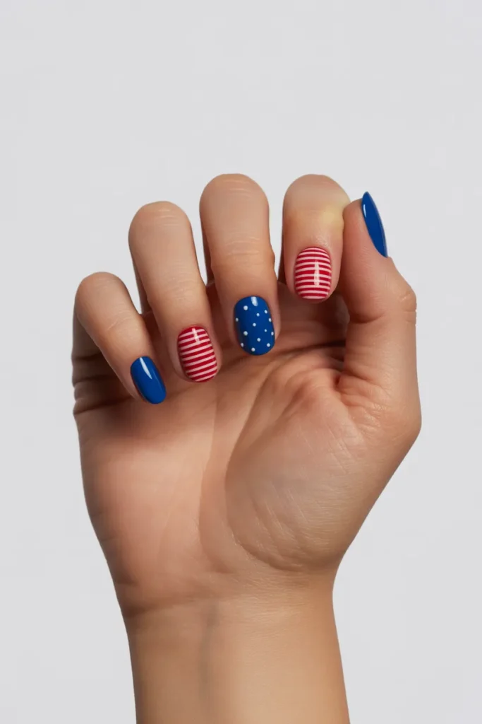 Short 4th July Nails 8 7. Americana Stars and Stripes — Short Oval 1