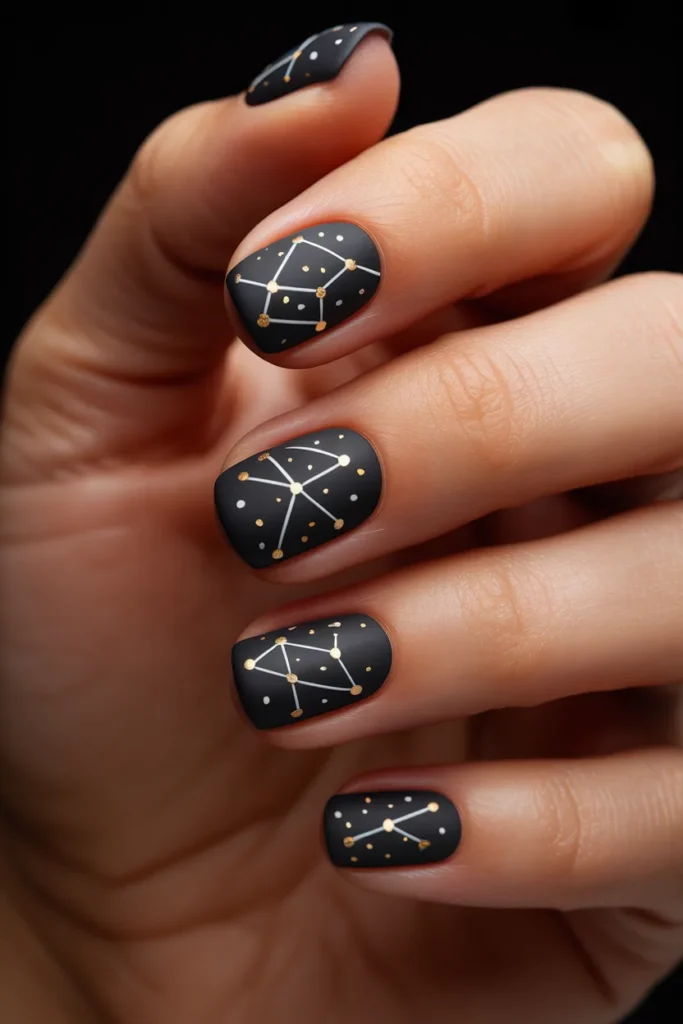 7. Black Nails with Lines and Dots — Texture Meets Pattern