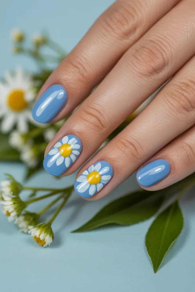 7. Daisy Nails Blue — Ocean Meets Meadow